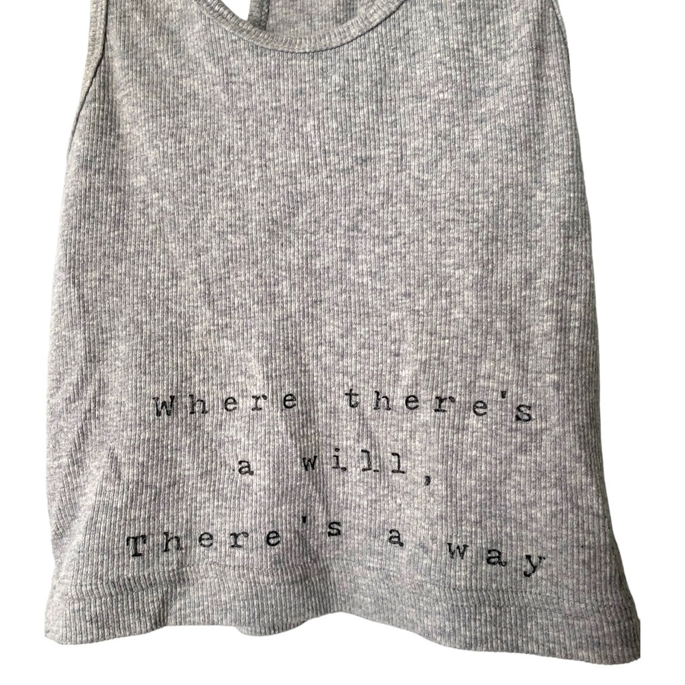Forever 21 Womens Ribbed Tank Top Racerback Small Gray Graphic‎ Quote 0106 - Picture 4 of 5